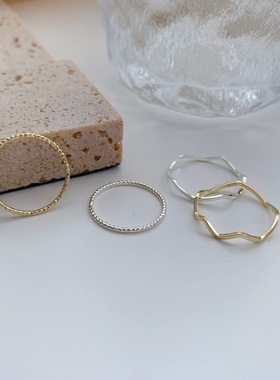 真金日系百搭复古波浪戒指