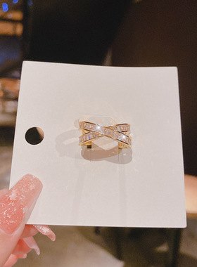 真金电镀铜镶锆石韩国网红猫眼石戒指女设计感简约精致开口