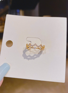 真金电镀滴油铜镶钻韩国网红个性波浪形戒指女 多层水纹浪花指环