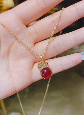 铜镶锆石网红韩版时尚潮款红色玛瑙钱袋项链女嘴唇锁骨链百搭饰品