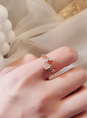 真金电镀铜镶锆石气质简爱心戒指女开口可调节个性新品少女手饰品