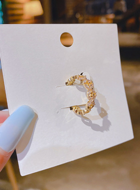 真金电镀铜镶锆石ins潮饰品女小众设计轻奢感冷淡风开口戒指