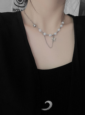 韩版小众设计感珍珠流苏项链女五角星吊坠爱心磁吸接口潮流配饰