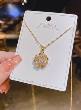 【真金电镀】微镶气质四瓣花项链女锁骨链2020网红新品好搭饰品女