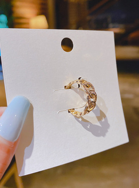 真金电镀铜镶锆石网红韩国小众设计几何链条戒指复古指环食指指环