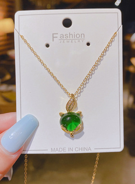 ins冷淡风项链韩国东大门网红森系钛钢锁骨链狐狸微镶猫眼石吊坠