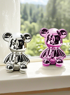 电镀小熊太空兔子潮玩摆件