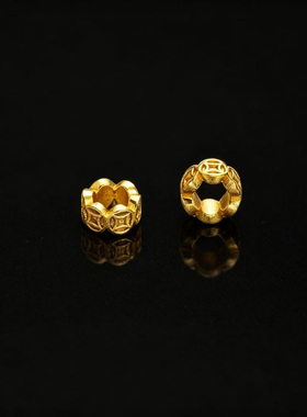 古法24K工艺保色金色钱币隔片隔珠文玩饰品手串手链散珠子搭配