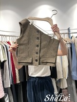 HABLE Korea East Gate 2023 Winter New Womens Fashion 100 Hitch Lattice Single Shoulder Vest Blouse