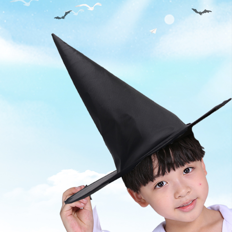 万圣节成人儿童巫婆女巫帽哈利波特巫师魔法师黑色牛津布帽子道具-图0