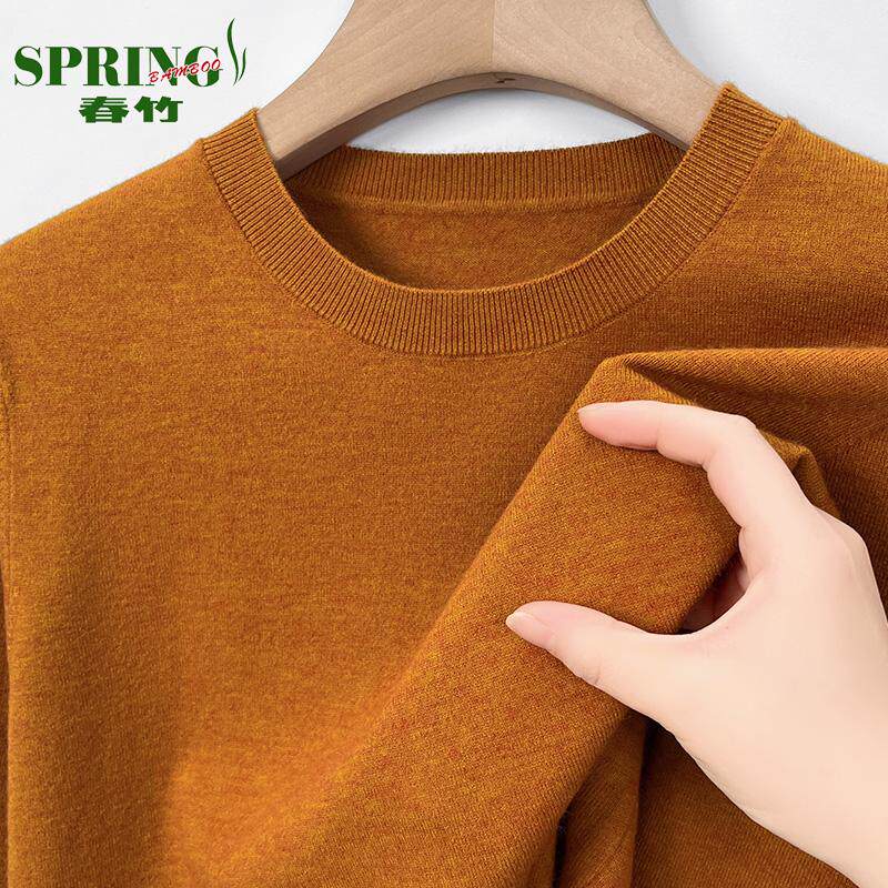 上海春竹100%山羊绒衫男2025春秋薄款圆领毛衣中年休闲针织打底衫 - 图2