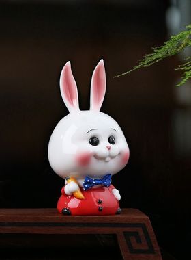 陶瓷创意兔子高档生肖结婚乔迁搬家客厅玄关送礼兔年装饰品小摆件