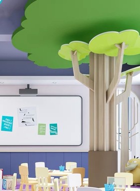 幼儿园大厅空间装饰树枝