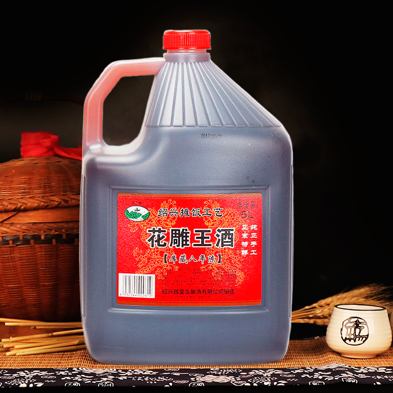 绍兴产黄酒库藏八年陈花雕王酒5Lx4桶陈年加饭老酒半干坛装料酒-图2