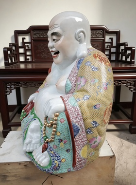 景德镇陶瓷家居会所手工雕塑佛笑口弥勒佛装饰品客厅供奉摆件50cm