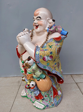 陶瓷弥勒佛摆件五子登科五福临门恭喜罗汉雕像家居客厅供奉佛像70