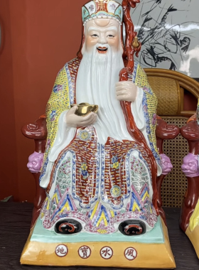 景德镇陶瓷器粉彩土地公土地婆雕像瓷器供奉福德正神像家用摆件60