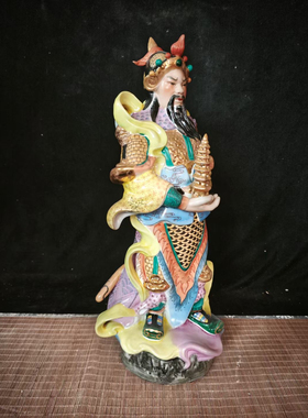 雕塑陶瓷工艺品人物李靖托塔李天王瓷像道家居家供奉神像摆件48cm