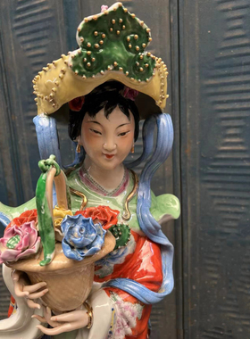 景德镇雕塑陶瓷器装饰摆件南极仙翁寿星麻姑献寿神像鹿鹤同春70cm