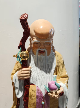 景德镇雕塑陶瓷福禄寿三星摆件站中式家居寺庙佛堂供奉财神爷75cm