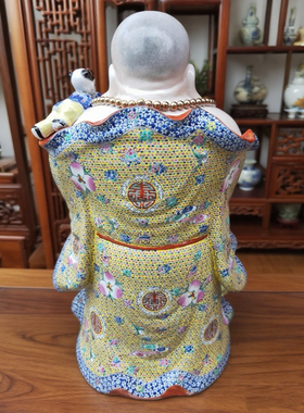 站恭喜五子弥勒佛像景德镇彩绘雕塑陶瓷多仔大肚笑家居店铺摆件73