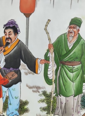 手绘瓷板画实木复古怀旧风景壁画中式客厅装饰画瓷画壁挂版画两米