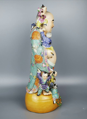 景德镇陶瓷九子戏弥勒佛摆件装饰厂货雕塑瓷器招财多子笑佛罗汉44