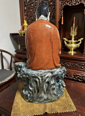 陶瓷经书水月自在观音佛像禅意中式客厅玄关摆件观世音菩萨像50cm