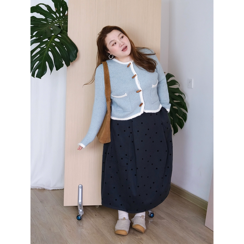 zooobaby10/20韩系简约波点气质设计感宽松A字裙女高腰简约百搭 - 图0