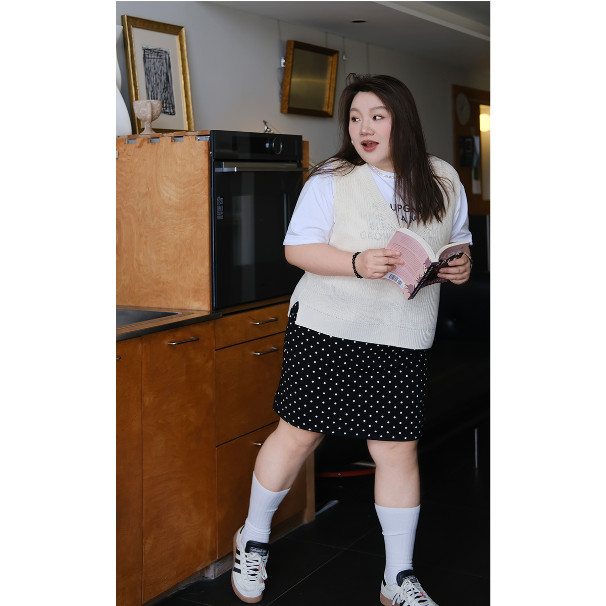 zooobaby03/20晚八点 韩系复古a字波点半身裙高腰显瘦中长裙 - 图1