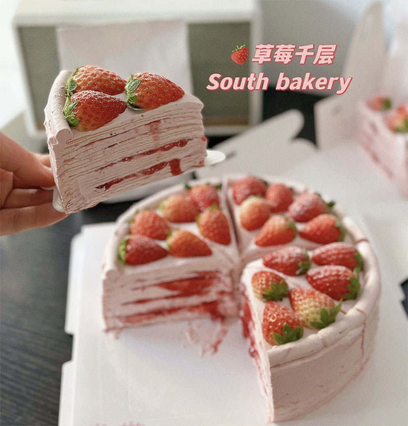 成都生日蛋糕配送 法式草莓千层纯动物奶油低糖生日蛋糕 - 图0