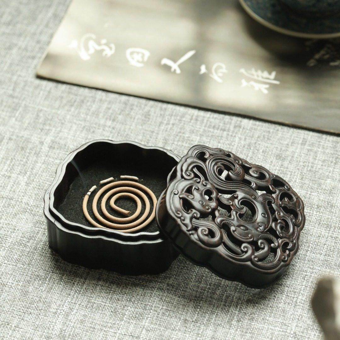 紫光檀拐子龙纹香盒 香炉家用室内线香插高级檀香炉送礼,淘宝优惠券,粉丝福利购,淘宝优惠卷