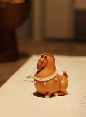 鹿角原创唐马摆件手工雕刻书桌桌面摆件客厅中式装饰工艺品