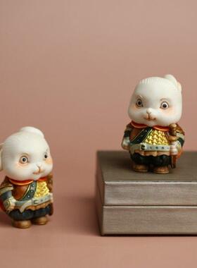 鹿角原创钱兔将军茶宠摆件家用创意可爱文玩茶艺摆件茶桌装饰