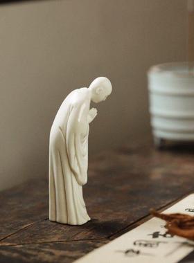 鹿角原创许愿小和尚摆件创意禅意装饰品茶台办公室桌面摆设