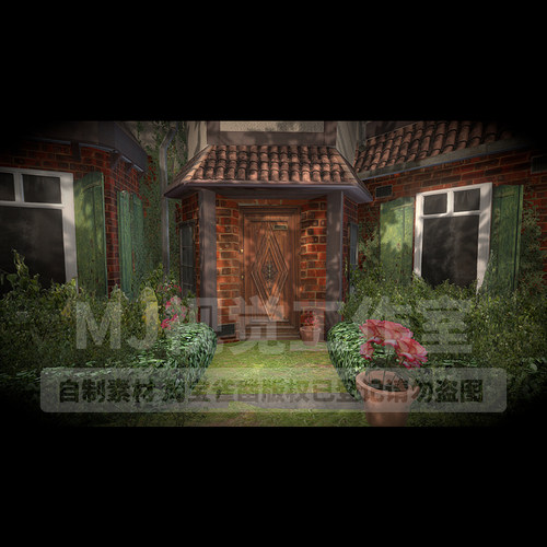 blender欧美复古屋子院落园林树花场景花园3D三维模型文件下载986 - 图1