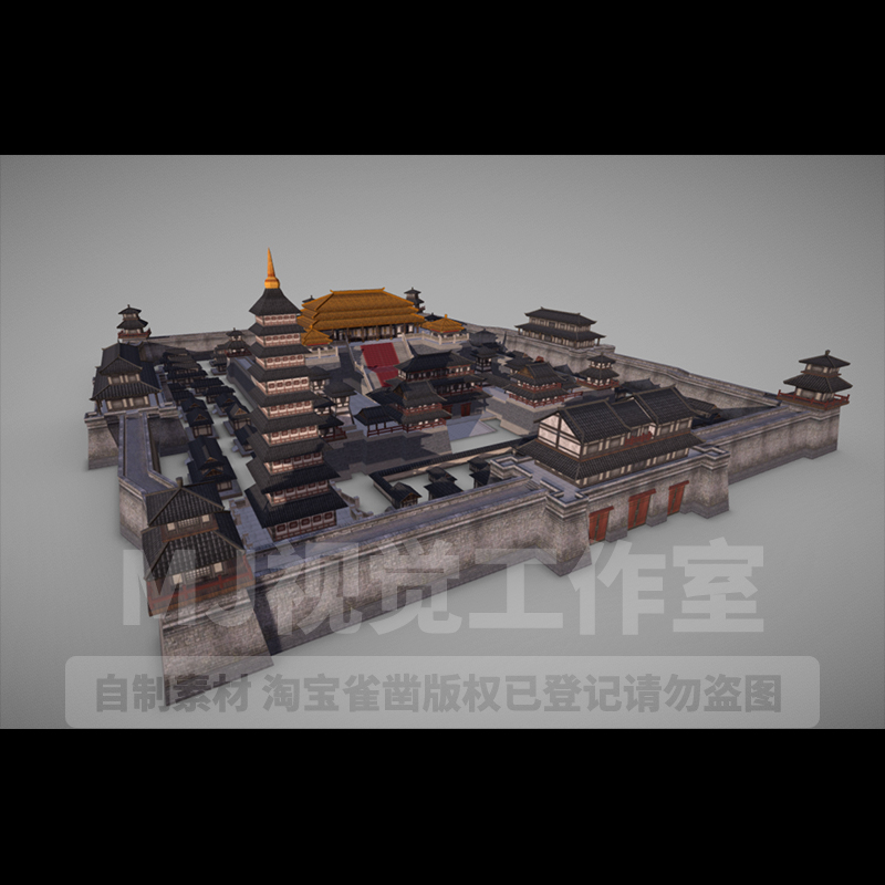 三国汉魏吴古代皇宫宫殿建筑城墙故宫3D模型素材文件下载11-图0