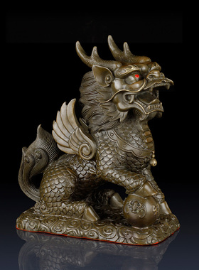 纯铜麒麟工艺品办公室麒麟饰品摆件招财麒麟装饰品铜麒麟一对纯铜