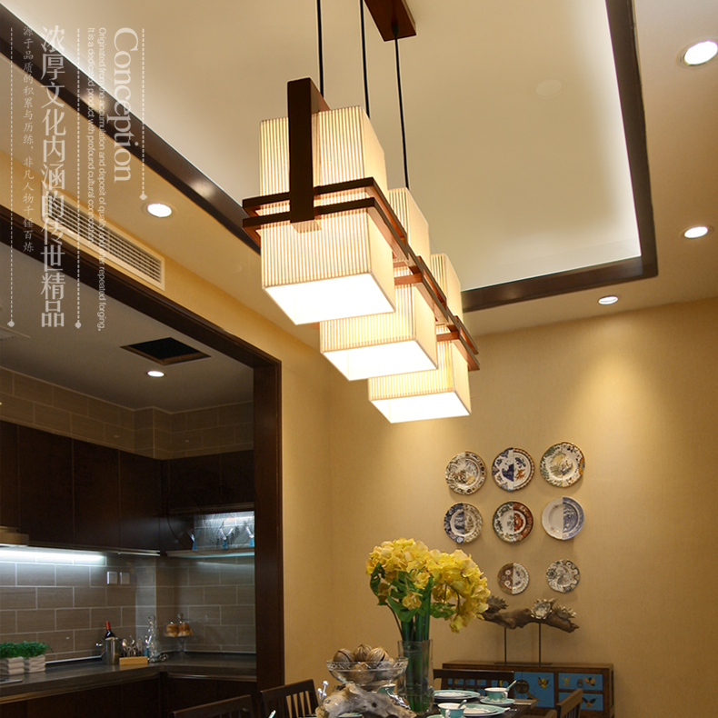 中式实木吊灯 3头餐厅饭厅现代简约吧台灯中国风工程茶楼饭店吊灯_虎窝淘