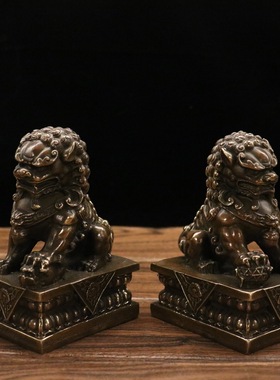 京狮北京狮纯铜狮子摆件一对雌雄国风摆件家居中式文玩招财装饰品
