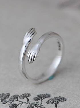 S925银复古做旧开口双手戒指