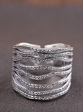 人品银品源头厂货新款S925银手饰女式缕空开口精工戒指时尚简约