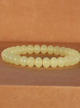 天然新疆若羌黄口隔珠手串8mm 55号 高货收藏级鸡油黄手链单圈