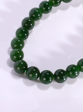 天然俄料碧玉手串单圈8mm 和田碧玉阳绿老坑深绿圆珠手链女WF95