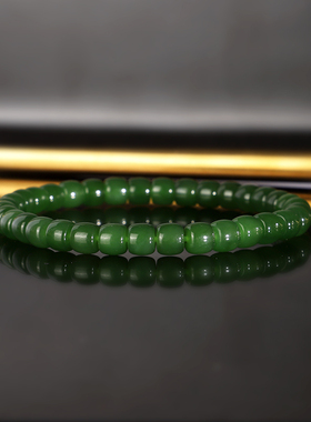 俄料碧玉直切手串5.8mm 0165号 天然和田玉羊脂玉正阳绿手链单圈