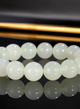 天然和田玉晴水手串12mm 羊脂玉高冰起莹光高货稀缺冰底手链WR48
