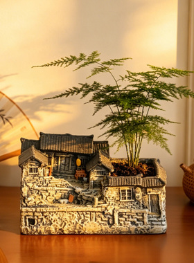 中式复古怀旧小院花盆绿植盆栽
