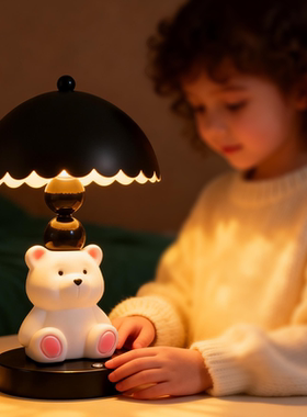 可爱黑白小熊台灯卧室小夜灯