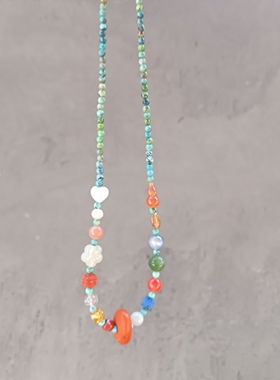 天然绿松石蜜蜡多宝项链女款锁骨链颈链配饰礼物原创款