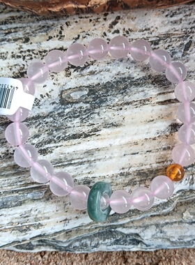 天然莫桑比克粉晶蜜蜡翡翠跑环设计款手串新中式复古送闺蜜礼物